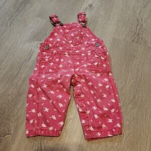 Vintage Oshkosh Overalls Vestbak Pink Butterfly Baby size 6 months Vtg FLAW